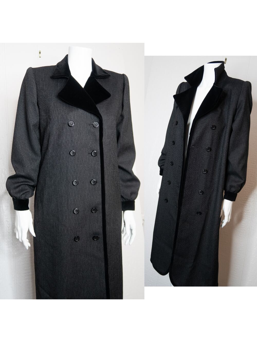 GIVENCHY NOUVELLE BOUTIQUE Vintage '80s Wool Double Breast Pinstripe Overcoat 36